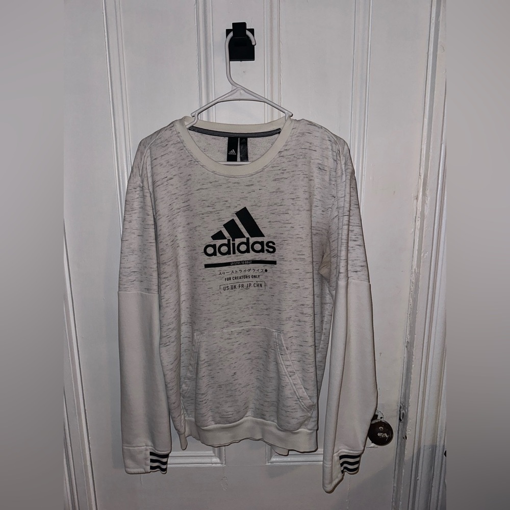 Adidas Men's Crewneck Sweater w/ Pouch - White/Black - Medium